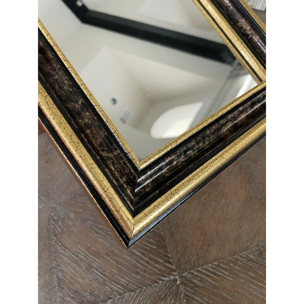 Vtg Gold & Brown Crackle Finish Framed Accent Wall Mirror Rectangle 8.5 x 14.5